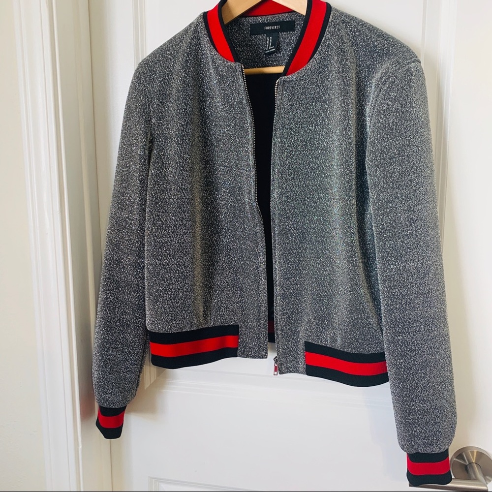 Perfect for holidays! Silver glitter bomber jacket